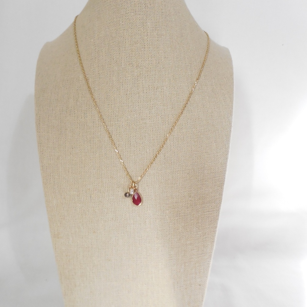 Gold Tone Red Stone Charm Necklace - Picture 4 of 4